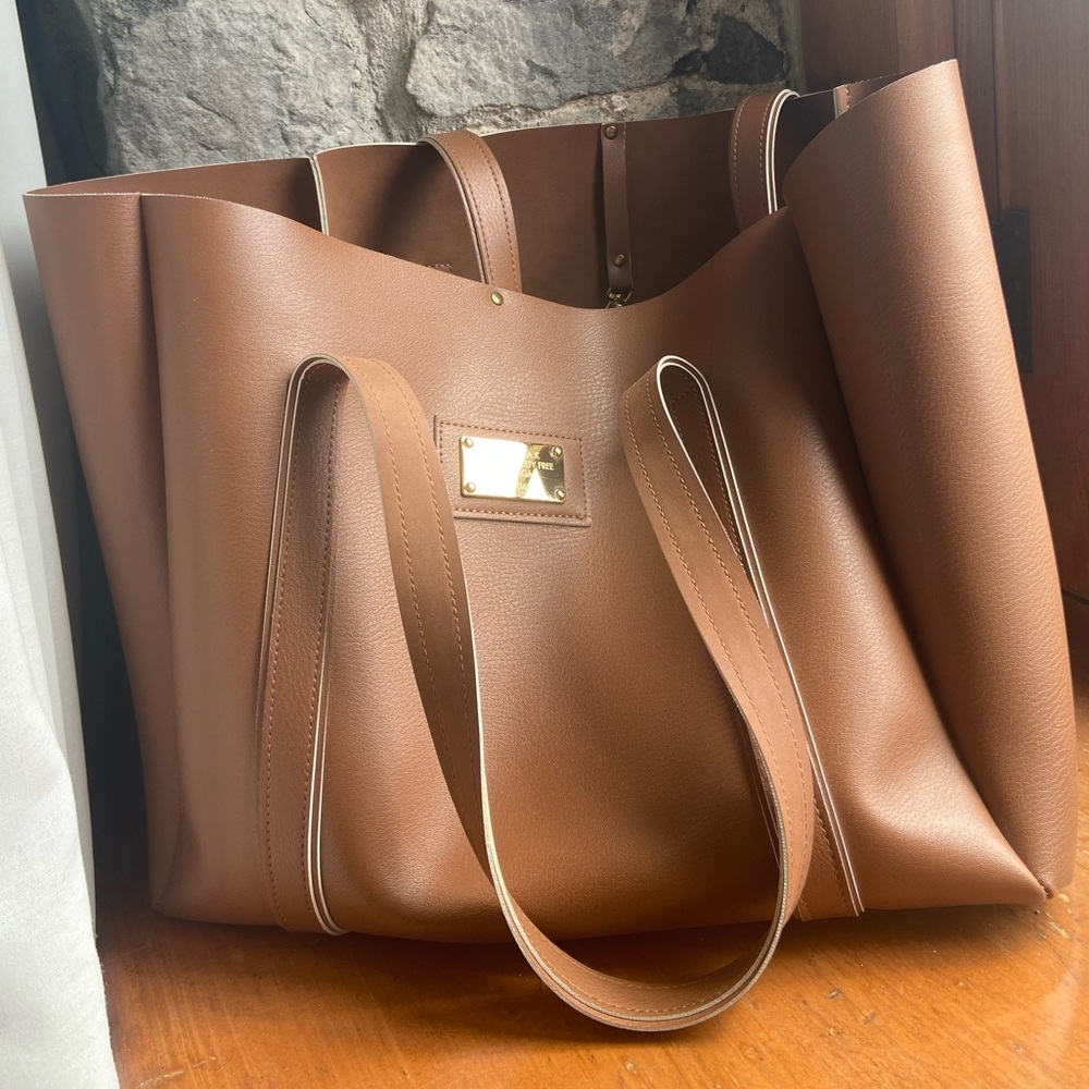 Alexandra K beige camel tote with pouch